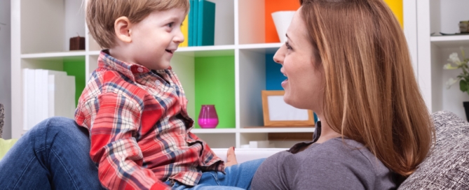 Mother and child singing a song